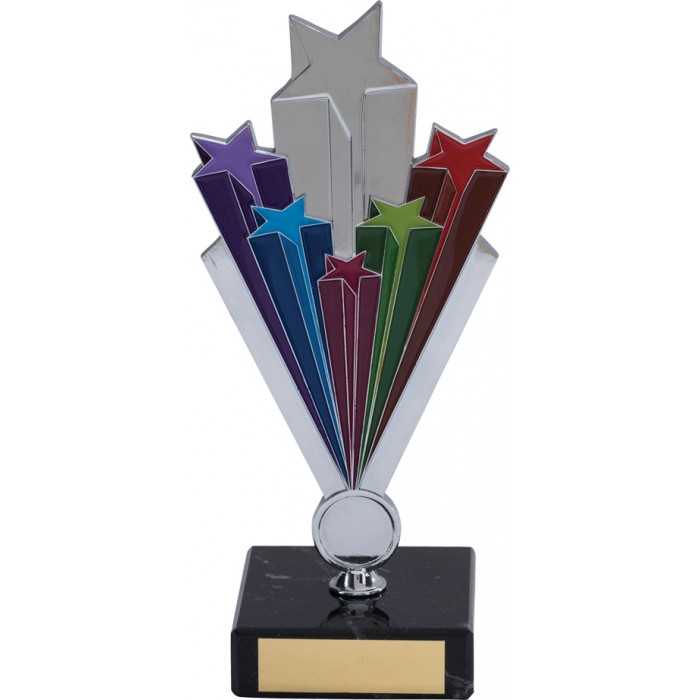 SILVER 7'' STARBURST METAL TROPHY - WITH CHOICE OF SPORTS CENTRE 